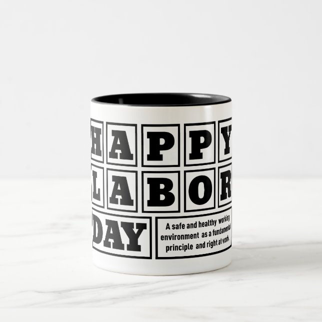 White after happy Labour Day Holiday Two-Tone Coffee Mug (Center)