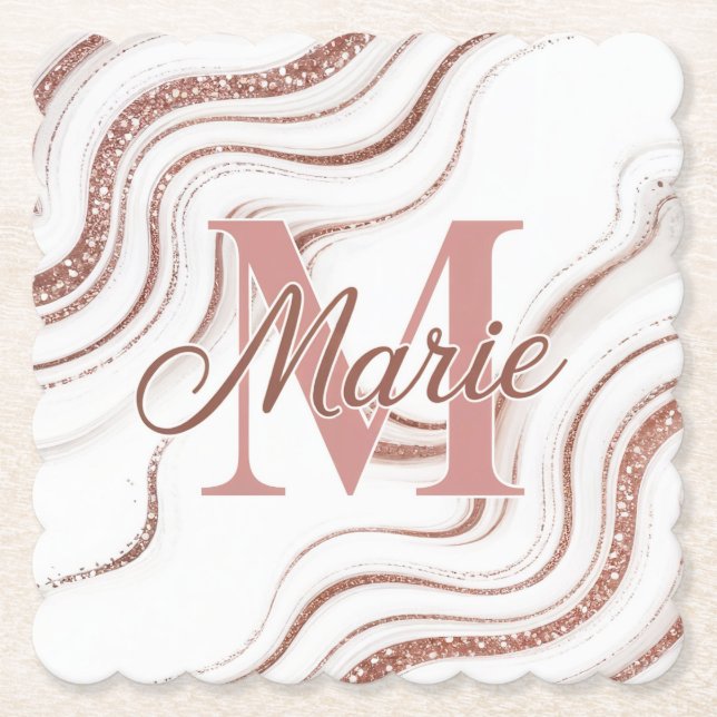 White Agate Rose Gold Coaster Set (Front)