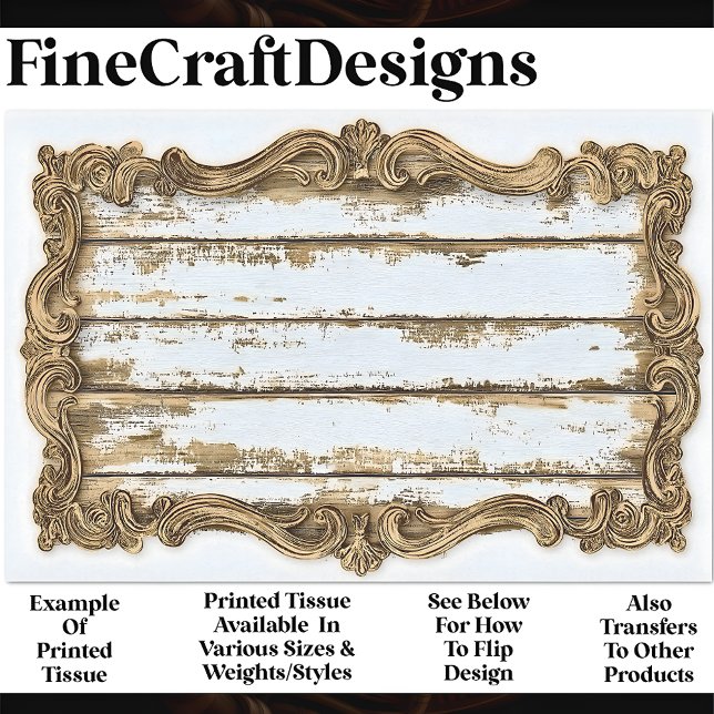 White Aged Wood, Gold Scroll Frame AN5 Decoupage Tissue Paper (Creator Uploaded)
