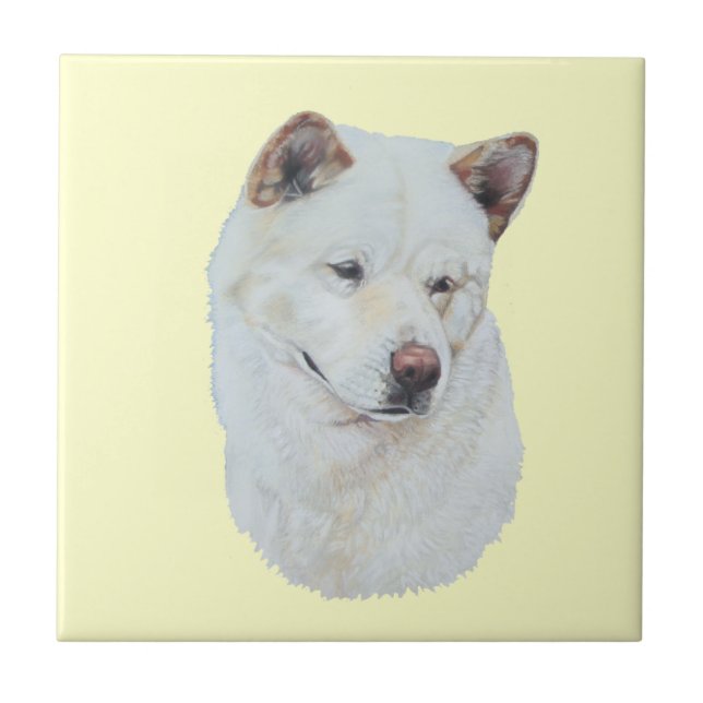 White akita realist dog portrait art ceramic tile (Front)