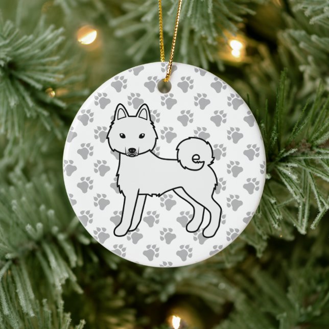 White Alaskan Klee Kai Cute Cartoon Dog Ceramic Ornament (Tree)