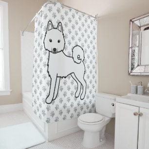 White Alaskan Klee Kai Cute Cartoon Dog Shower Curtain