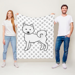 White Alaskan Malamute Cute Cartoon Dog & Paws Fleece Blanket