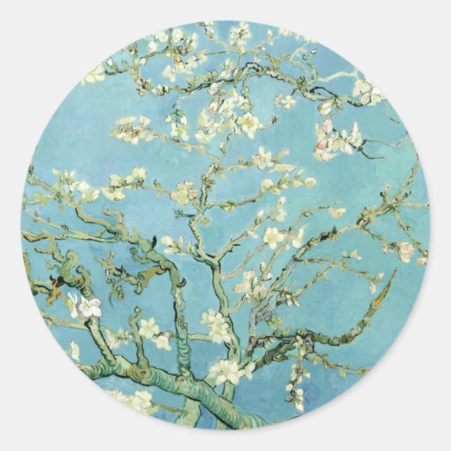 White almond blossom by Vincent Van Gogh Classic Round Sticker (Front)