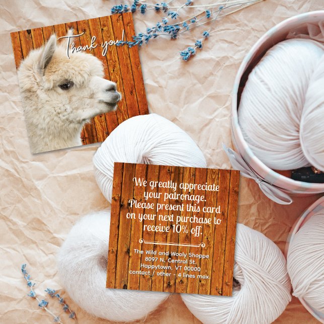 White Alpaca Thank You Discount Business Card (Creator Uploaded)
