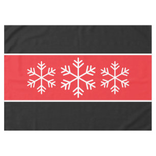 White Alpine Snowflakes Bright Red Black Stripes Tablecloth