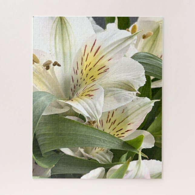 White Alstroemeria Flowers Close-Up Photograph Jigsaw Puzzle (Vertical)