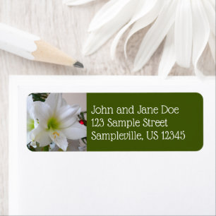 White Amaryllis and Christmas Tree Return Address Label