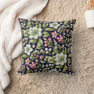 White Amaryllis and Pinks on Navy Cushion