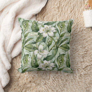 White Amaryllis and Snowdrops Wintry Throw Pillow