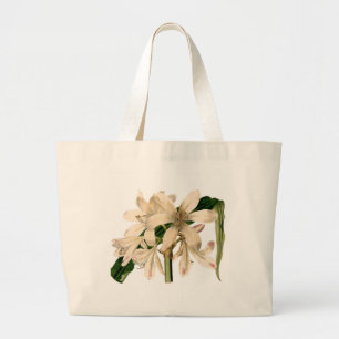 White Amaryllis Botanical Print Large Tote Bag