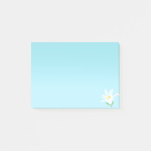 White Amaryllis Flower on Light Blue Post-it Notes