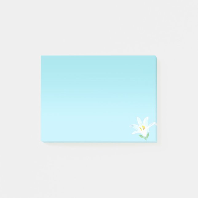 White Amaryllis Flower on Light Blue Post-it Notes (Front)