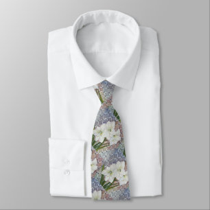 White Amaryllis Flowers in Watercolor Tie