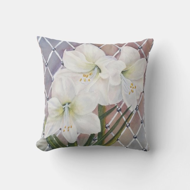 WHITE AMARYLLIS MONOGRAMMED CUSHION (Front)