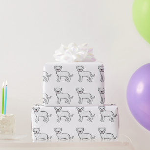 White American Bulldog Cartoon Dog Pattern Wrapping Paper