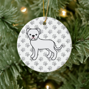 White American Bulldog Cute Cartoon Dog Ceramic Ornament