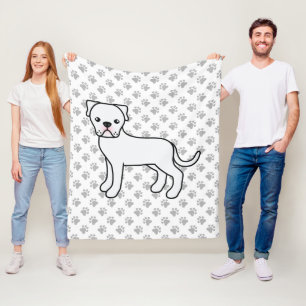 White American Bulldog Cute Cartoon Dog Fleece Blanket