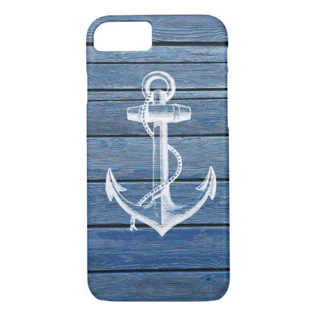 White Anchor And Vintage Blue Wood Case-Mate iPhone Case (Back)