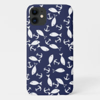 White Anchor Blue Background Captain Sea Fish