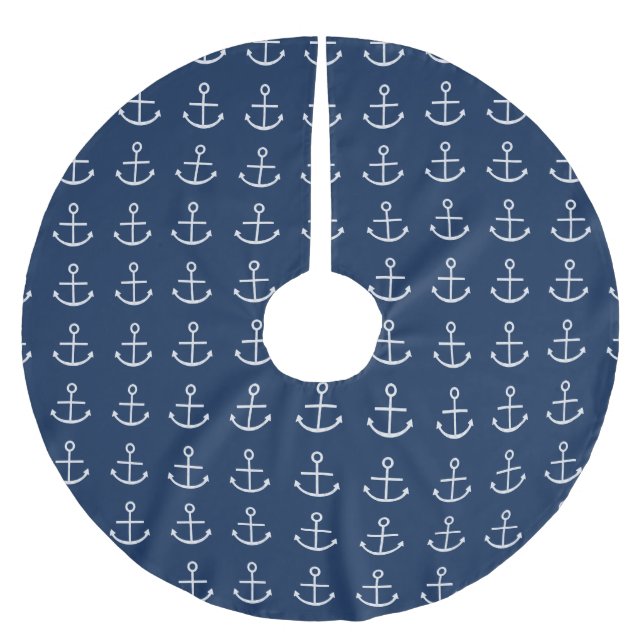 White Anchor Brushed Polyester Tree Skirt (Front)