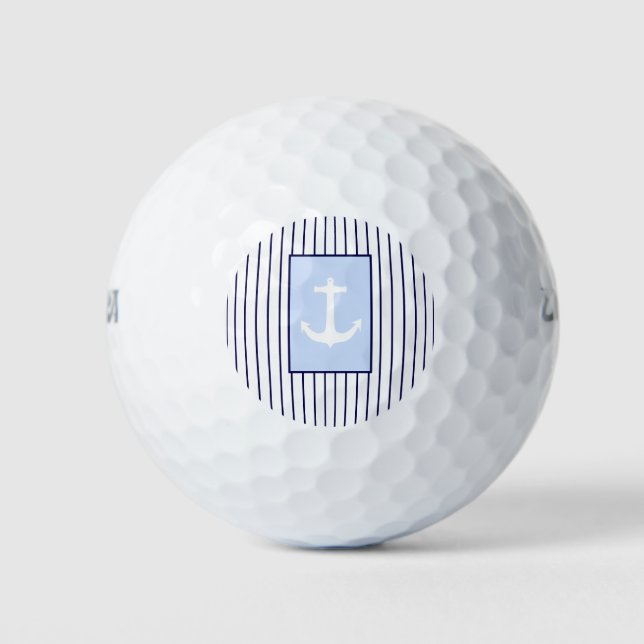 White Anchor Captain Blue Stripes Sea Ocean Golf Balls (Front)