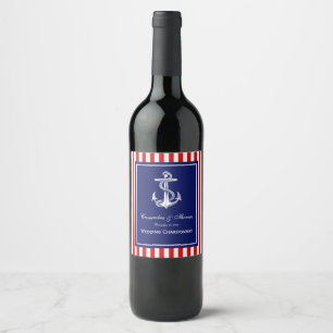 White Anchor, Navy Frame, White Stripe, DIY BG Wine Label