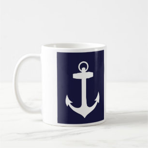 White Anchor on Navy Blue Background Coffee Mug