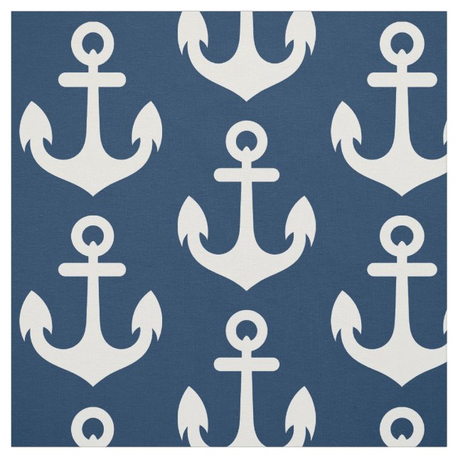 White Anchor on Navy Blue Background Pattern Fabric (Swatch)