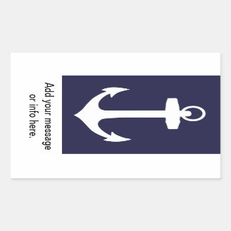 White Anchor on Navy Blue Background Rectangular Sticker