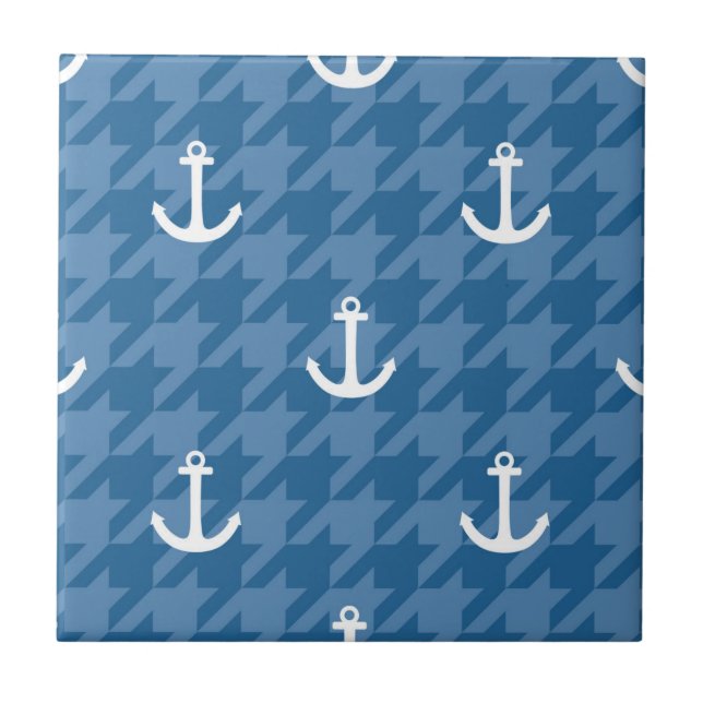 White Anchor Pattern Ceramic Tile (Front)