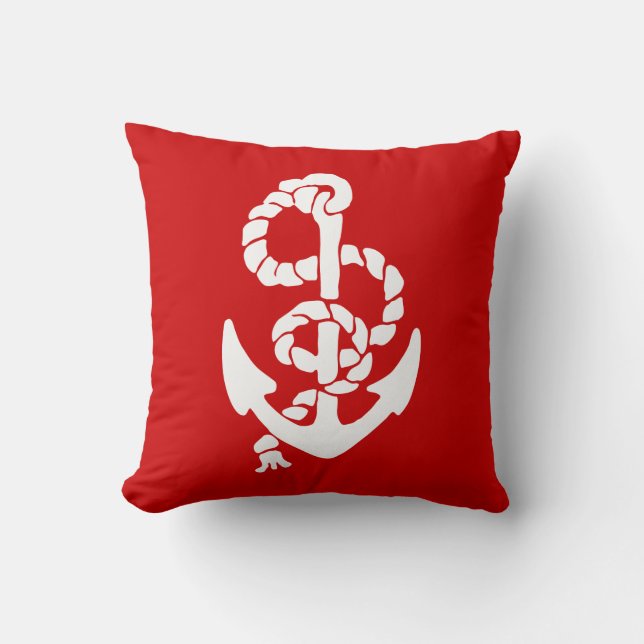 White Anchor Red And Blue Background (both sides) Cushion (Front)