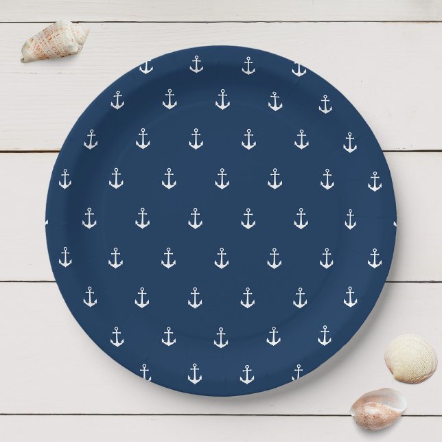White Anchor with Editable Background Colour Paper Plate (Creator Uploaded)