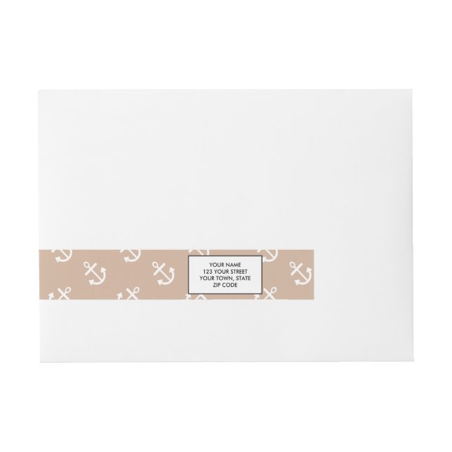 White Anchors Almond Background Pattern Wraparound Address Label (Front)