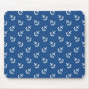 White Anchors Classic Blue Background Pattern Mouse Pad