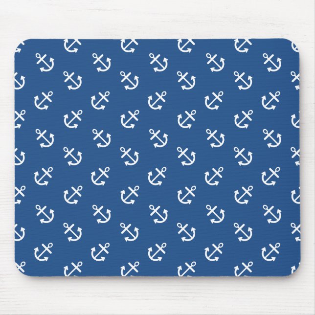 White Anchors Classic Blue Background Pattern Mouse Pad (Front)