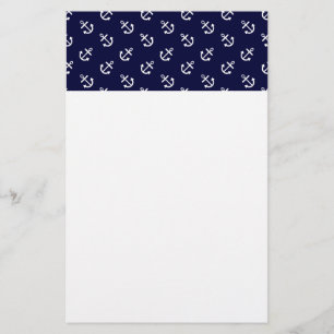 White Anchors Navy Blue Background Pattern Stationery