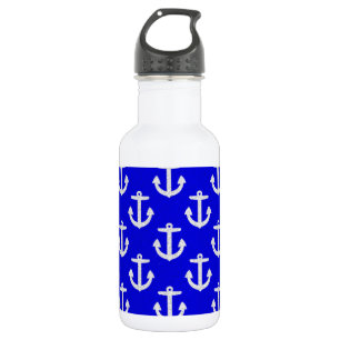 White Anchors On Blue Background 532 Ml Water Bottle