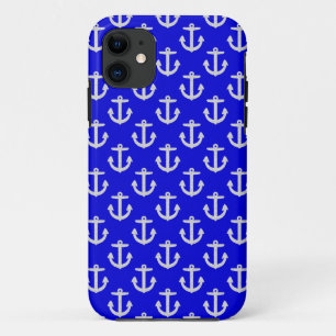 White Anchors On Blue Background iPhone 11 Case