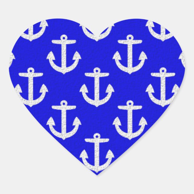 White Anchors On Blue Background Heart Sticker (Front)