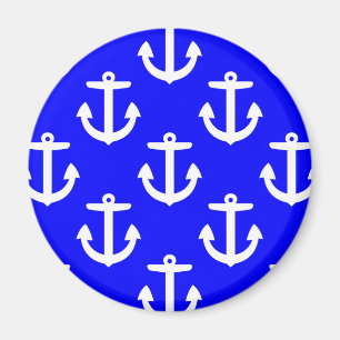 White Anchors On Blue Background Magnet