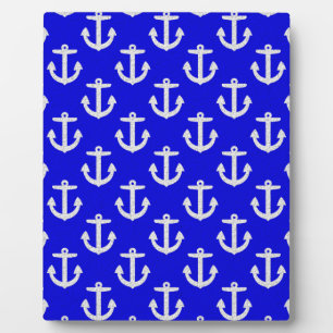 White Anchors On Blue Background Plaque