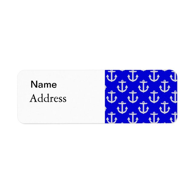 White Anchors on Blue Background Return Address Label (Front)