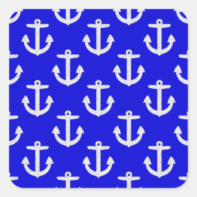 White Anchors On Blue Background Square Sticker (Front)