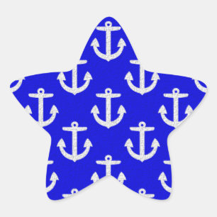White Anchors On Blue Background Star Sticker