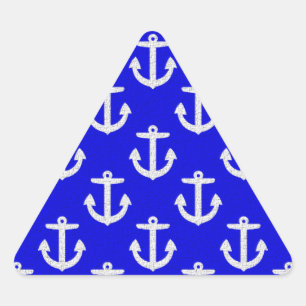 White Anchors On Blue Background Triangle Sticker