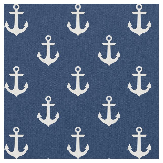 White Anchors on Navy Blue Fabric (Close Up)