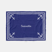 White Anchors on Navy Blue Personalised