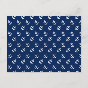 White Anchors on Navy Blue Postcard