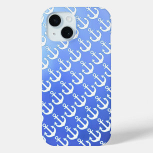 White Anchors on soft Blue iPhone 15 Case